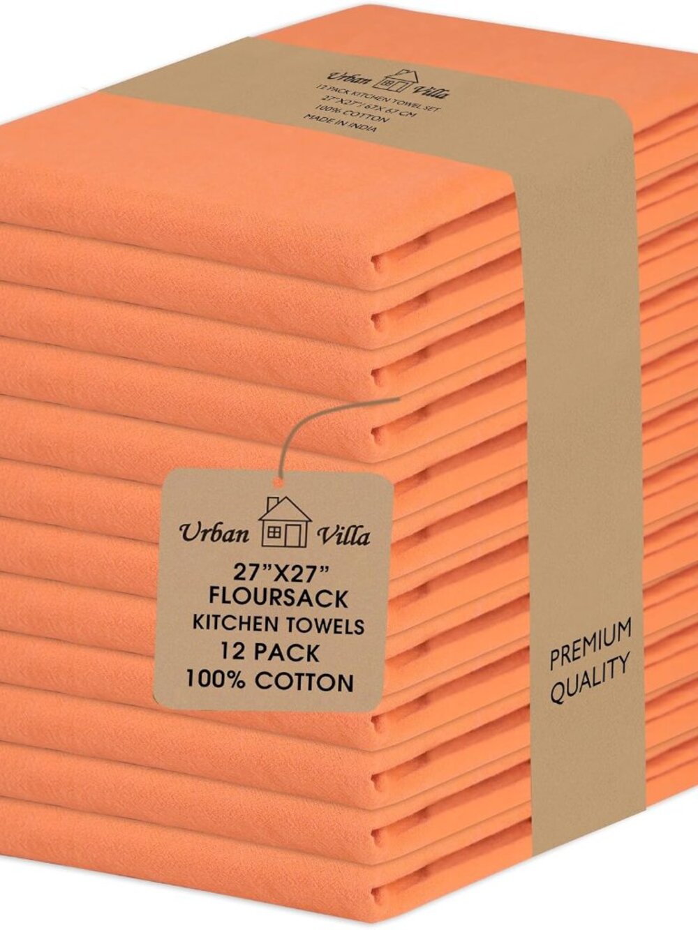 Kitchen Towels Cotton Dish Towels 27”x27” Set of 12 Orange